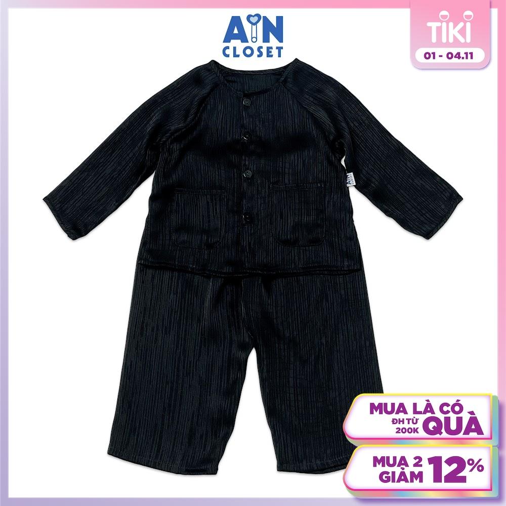 Bộ quần áo bà ba dài unisex cho bé hoa văn Vân Gỗ lụa đen - AICDBTXBTE74 - AIN Closet