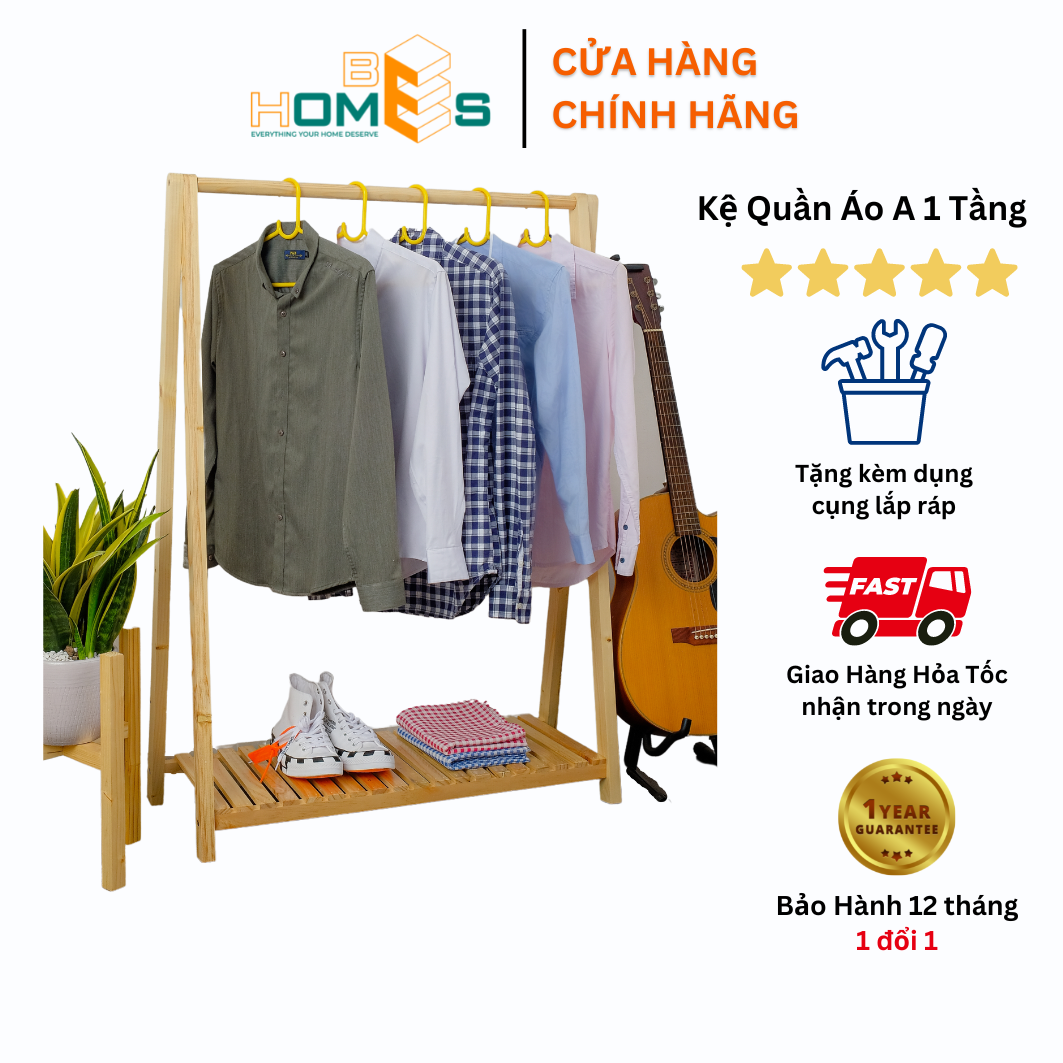 Giá treo quần áo gỗ chữ A Behomes 1 tầng - nội thất phòng ngủ