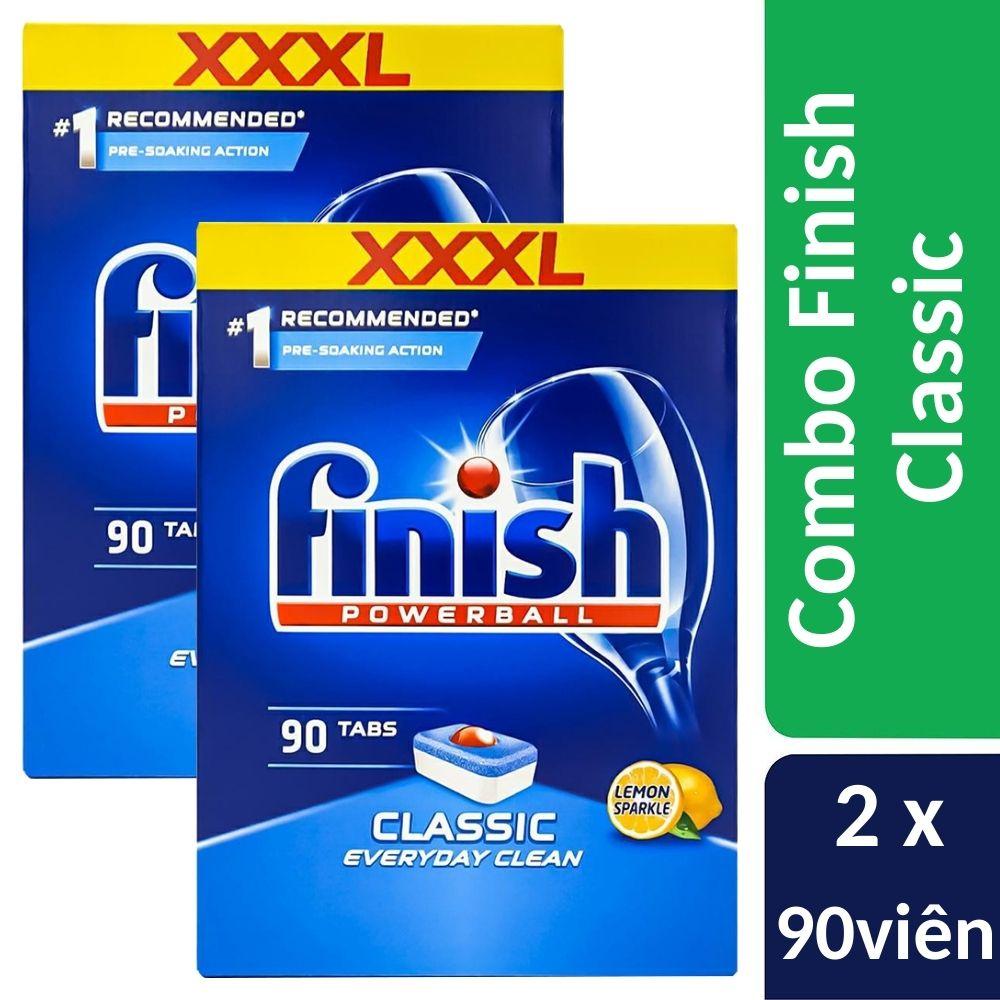 Combo 2 hộp 90 viên rửa bát Finish nhập khẩu Châu Âu Classic Dishwasher Tablets Lemon - hương chanh