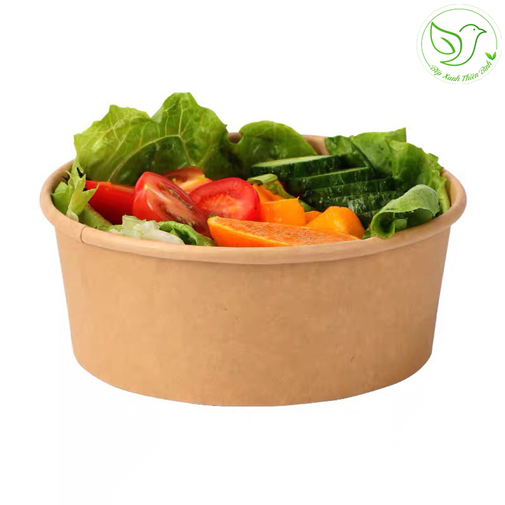 50 Tô giấy Kraft nâu đựng thức ăn, salad, bánh bông lan có nắp chịu nhiệt, chống thấm nhiều kích cỡ, thân thiện với môi trường