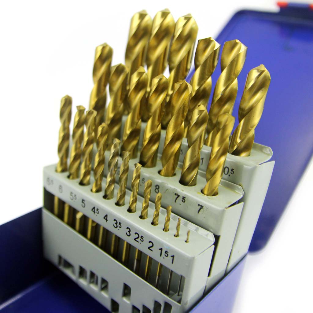 Bộ 25 mũi khoan sắt 1-13mm A0100B C-Mart Tools tiêu chuẩn DIN 338 HSS phủ Titan