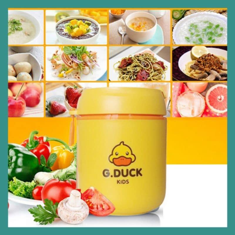 Bình ủ cháo con vịt vàng cho bé ruột inox 304 cao cấp - Ca giữ nhiệt đồ ăn cho trẻ dung tích 500ml