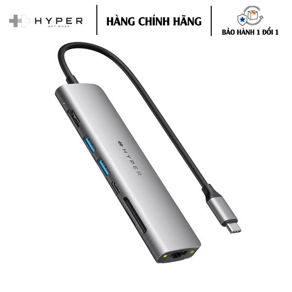 CỔNG CHUYỂN HYPERDRIVE SLAB 7 IN 1 USB-C HUB CHO MACBOOK, SURFACE, PC &amp; DEVICES HD22H - Hàng Chính Hãng