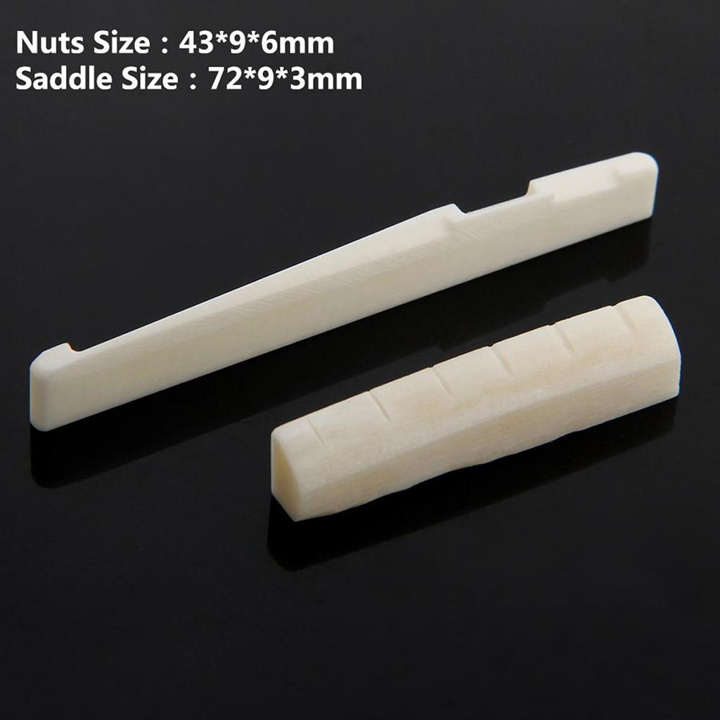 Durable Bone Bridge Saddle + Nut + 6pcs Pins Made of Real Bone for 6 String Acoustic Guitar