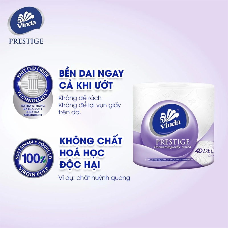 [MUA 3 LỐC GVS PRESTIGE 4D TẶNG 5 CUỘN] Giấy vệ sinh cao cấp Vinda Prestige 4D 3 lớp (8 Cuộn)