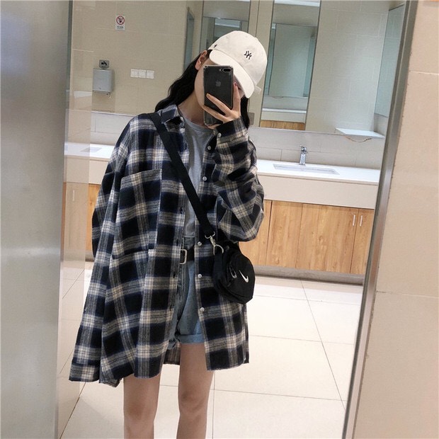 Áo sơ mi unisex form rộng - somi nam nữ sọc số 15