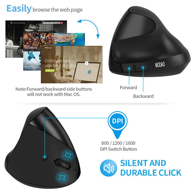 SeenDa Công Thái Học Đứng Chuột Không Dây Sạc/Pin Tay Phải Chuột Cho Máy Tính, Laptop 6 Nút Thiết Chuột