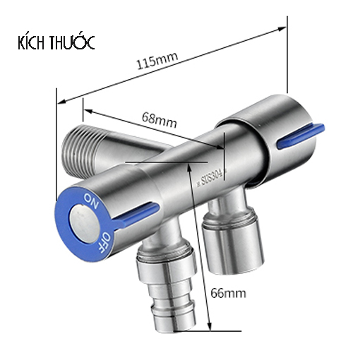 Van nước 2 cổng xả đóng mở riêng biệt Chất liệu Inox 304