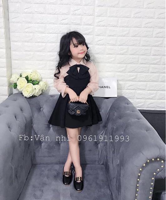 Set đầm váy mẹ bé cổ nơ