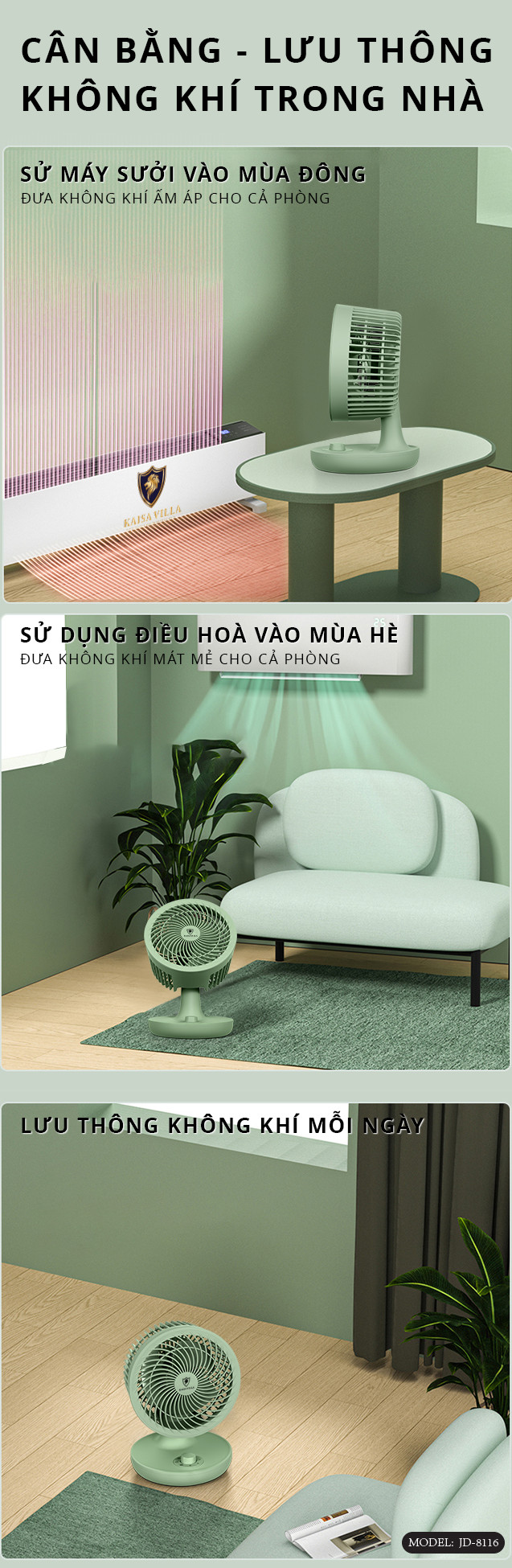 Quạt Để Bàn Mini Dùng Điện Trực Tiếp, Công Suất 25W Kaisa Villa JD-8016 - Hàng Chính Hãng