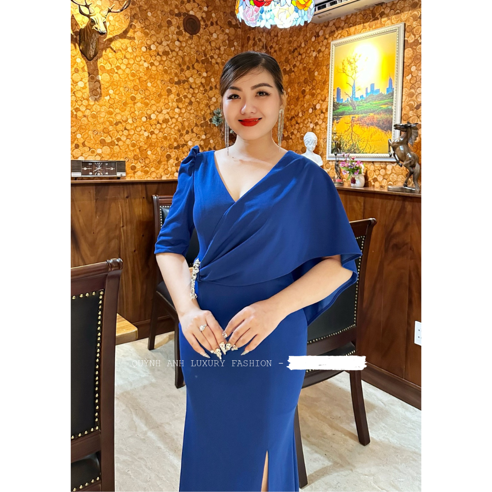 Đầm Đi Tiệc Đuôi Cá Xẻ Tà Cổ V Vạt Chéo