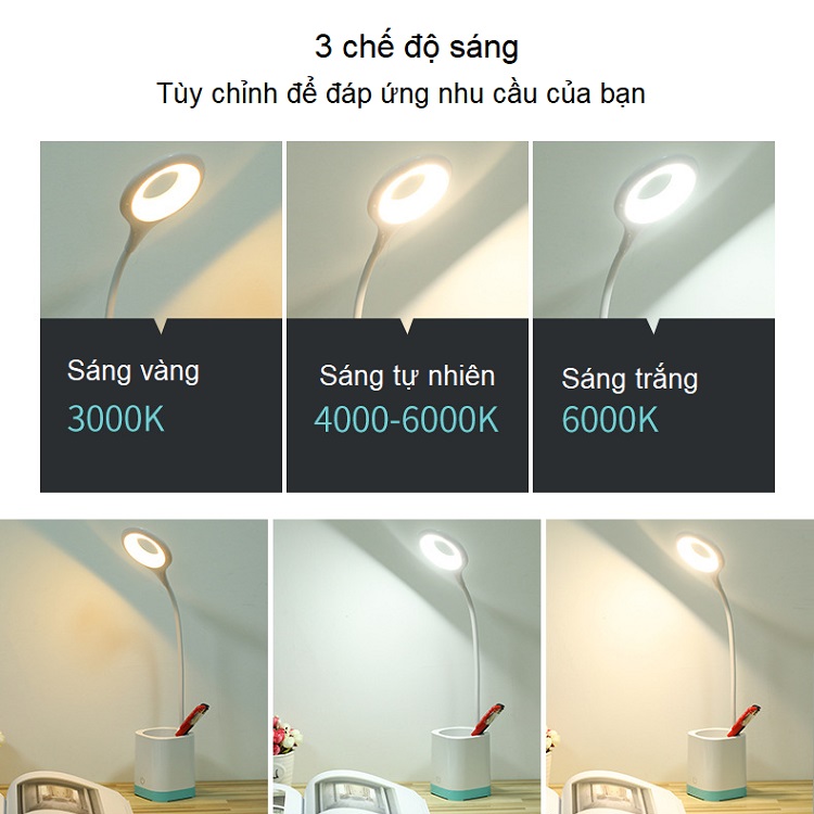 Đèn led để bàn cắm USB kiêm hộp đựng bút sang trọng, ĐỘ BỀN CAO (  Tặng kèm quạt cắm cổng USB )