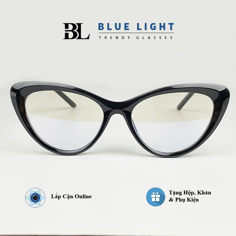 Gọng Kính Cận, Kính Giả Cận Mắt Mèo Cao Cấp  Đen, Cam Trong Suốt - BLUE LIGHT