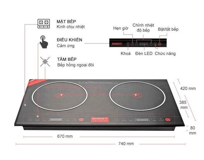 Bếp Hồng Ngoại Đôi Sanaky SNK - 202HGW - Hàng chính hãng