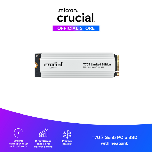 SSD Crucial T705 with limited edition white heatsink M.2 PCIe NVMe 4TB Gen5 - CT4000T705SSD5- HÀNG CHÍNH HÃNG
