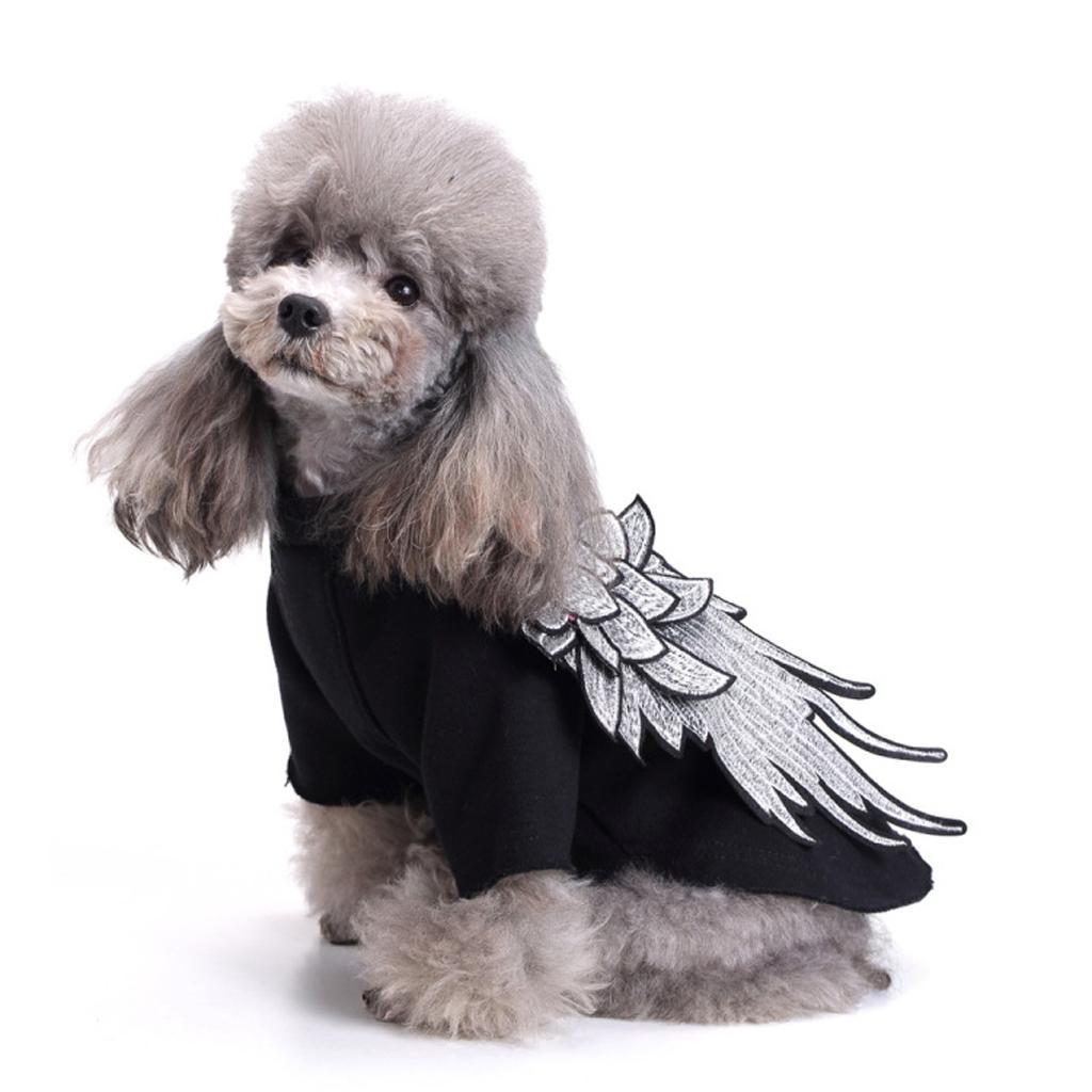 Angel Wings Pet Dog Cat Cotton Clothes Coat Autumn Winter Apparel Black S