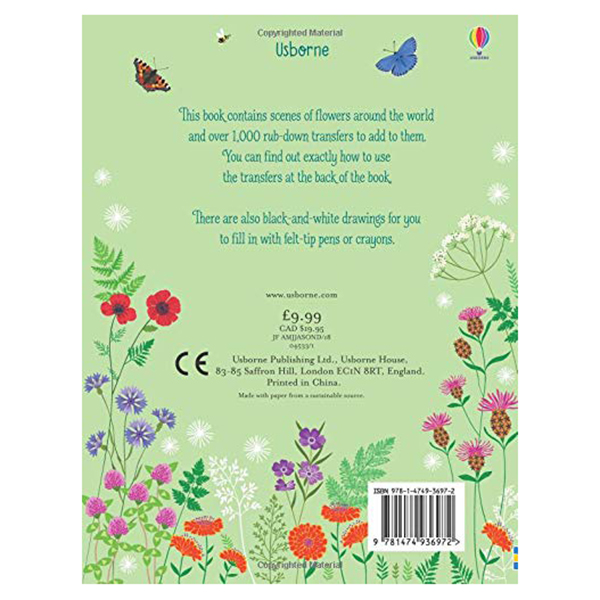 Usborne Rub-Down Transfer Book Flowers