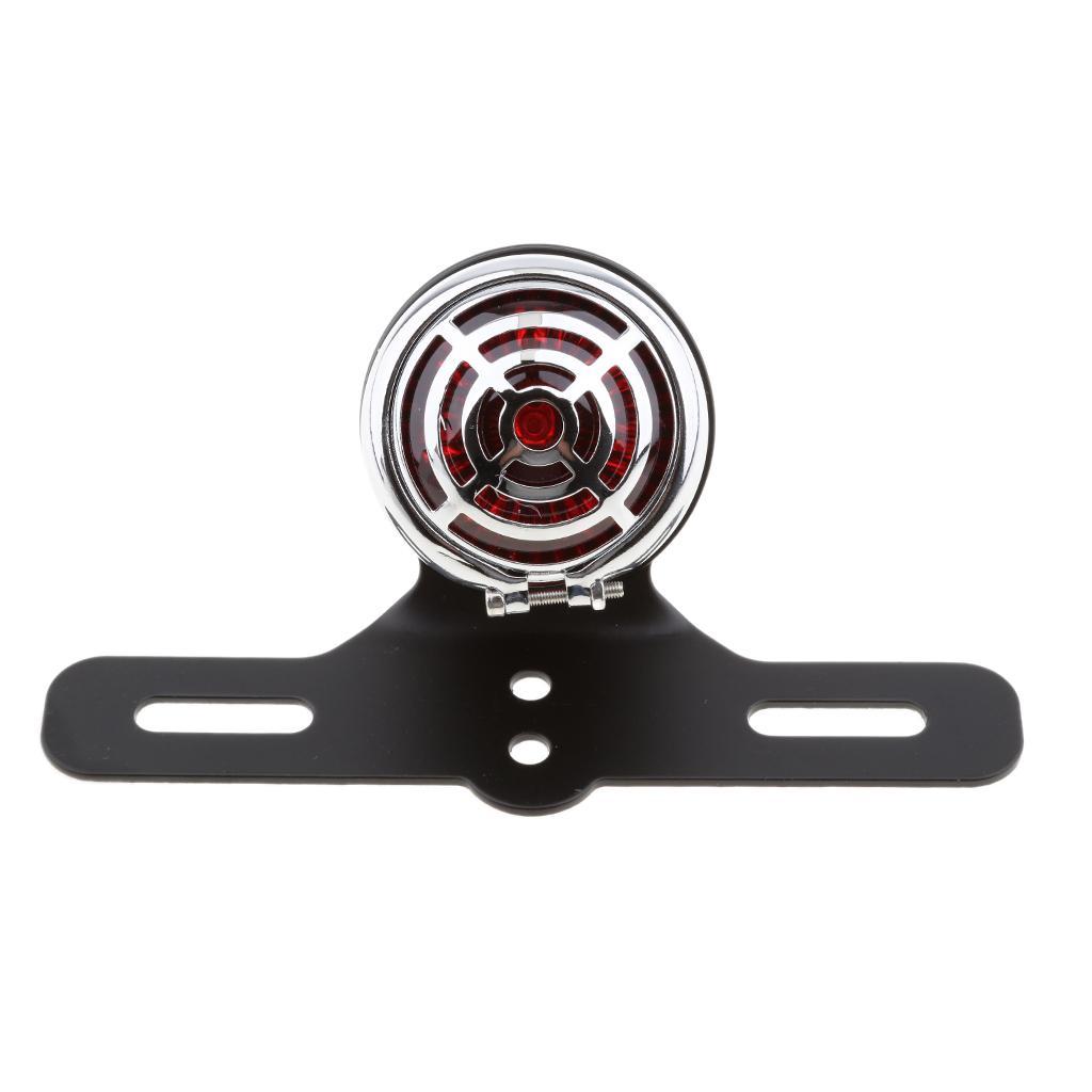 Vintage Grill Tail Brake Light Lamp License Bracket Plate For Harley Chopper Yamaha Black