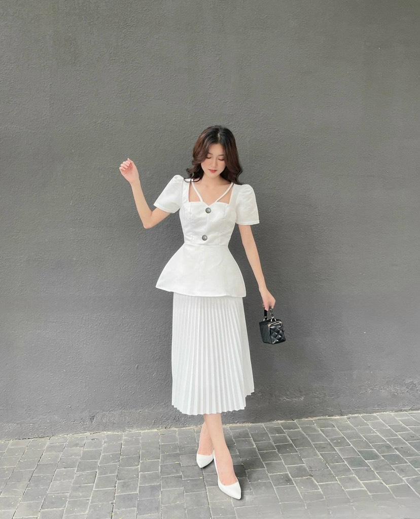 ÁO PEPLUM TAPTA PHỐI NÚT 14169