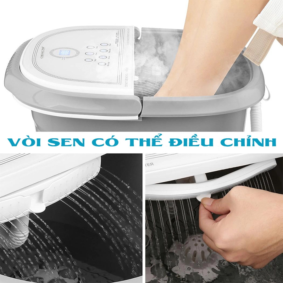 Bồn ngâm chân thải độc massage OKACHI JP-250 cao cấp, đèn hồng ngoại, làm ấm nước lưu thông máu