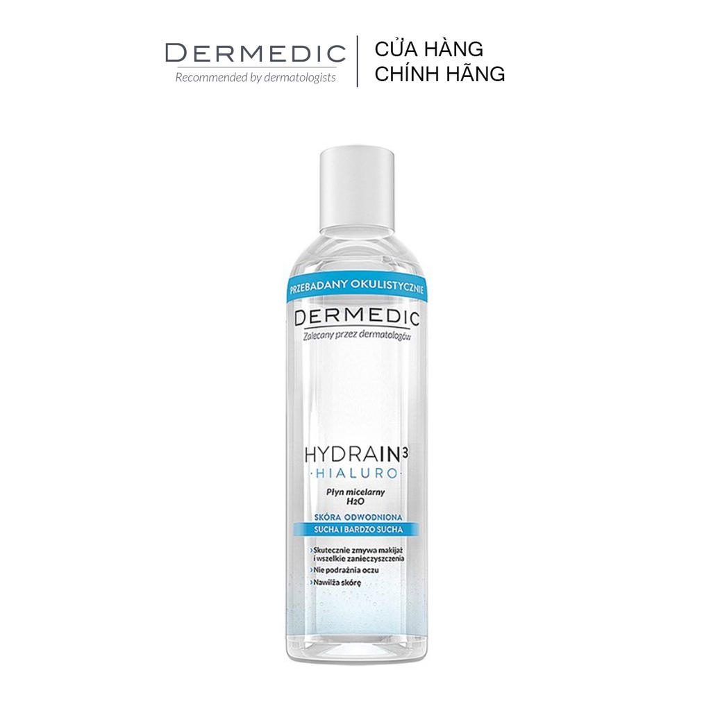 Nước tẩy trang Dermedic 2 in 1 cho da khô cấp ẩm HA Hydrain3 Hialuro Micellar Water H2O 200 ml