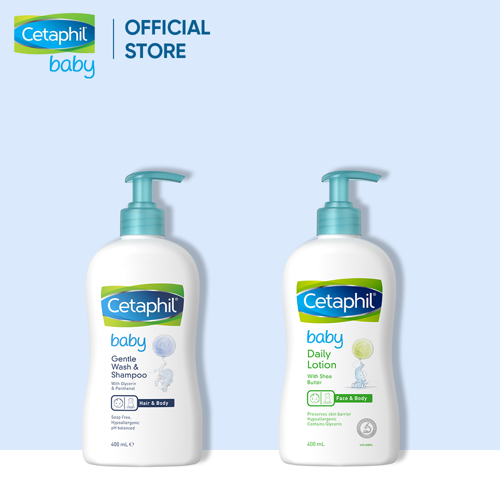 Combo Sữa tắm gội dịu lành Cetaphil Baby Gentle Wash & Shampoo 400ml + Sữa dưỡng thể dịu lành Cetaphil Baby Lotion 400ml