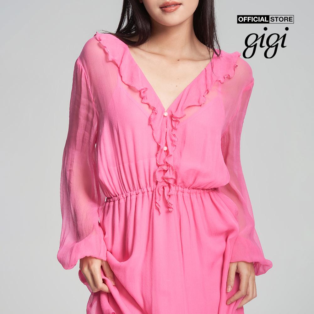 GIGI - Đầm mini tay dài cổ V nhún bèo nữ tính G2101D231132