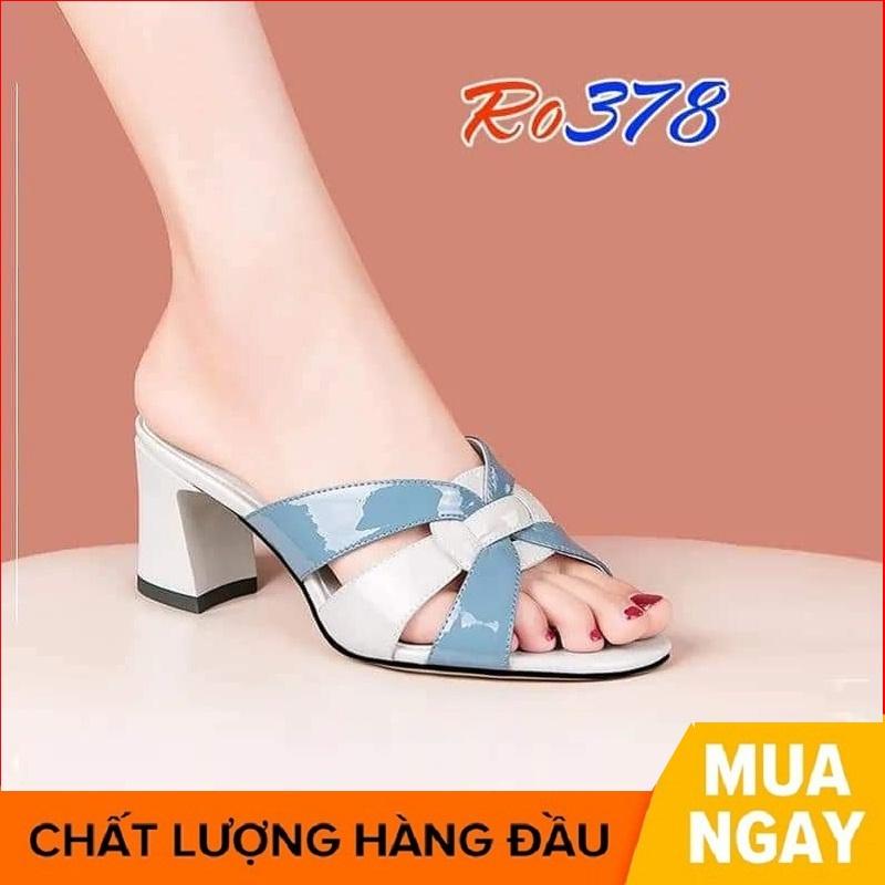 Giày cao gót nữ đẹp đế vuông 6 phân hàng hiệu rosata hai màu đỏ xanh ro378