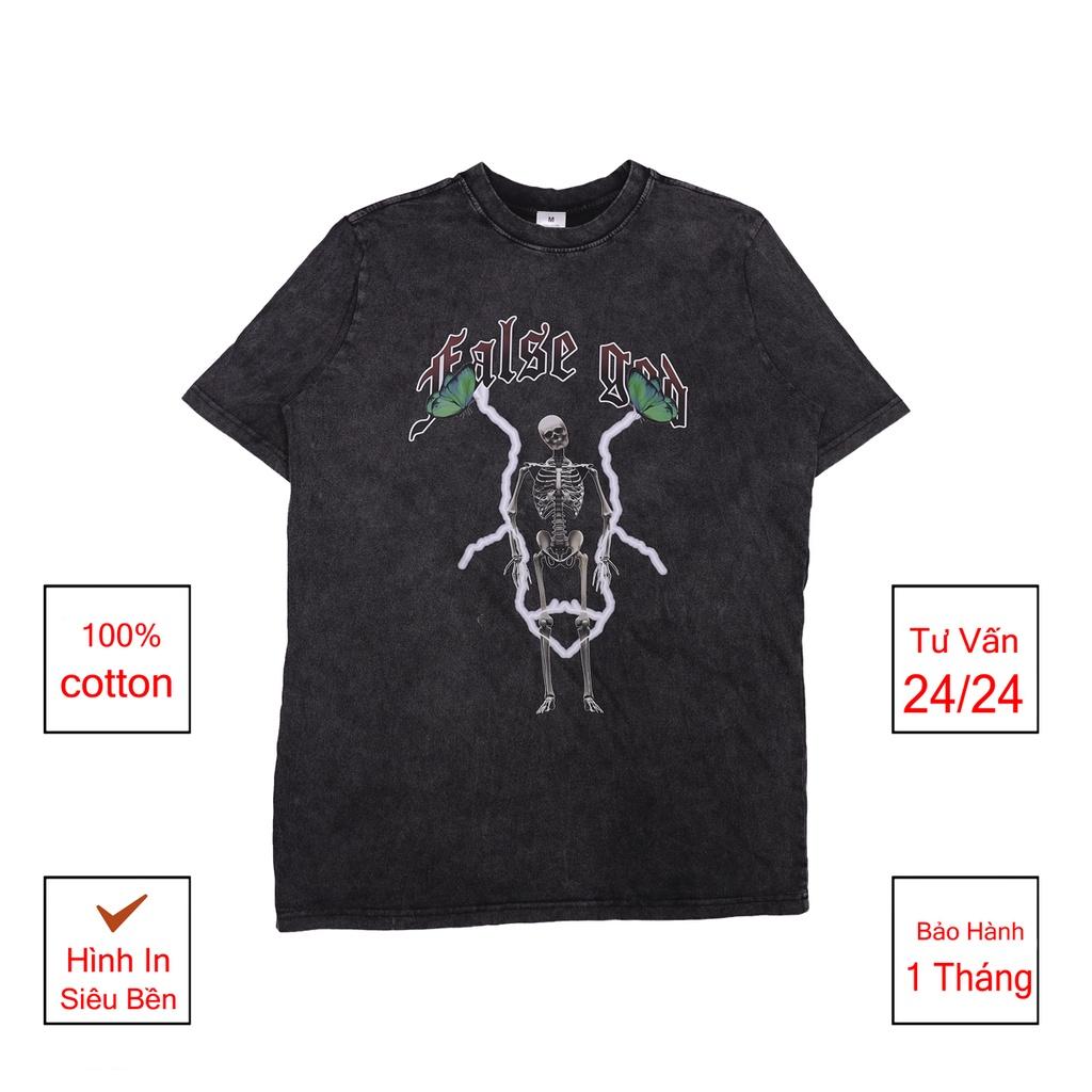 Áo thun loang đen FALSE GOD nam nữ tay lỡ chất liệu cotton 100% phối dáng unisex