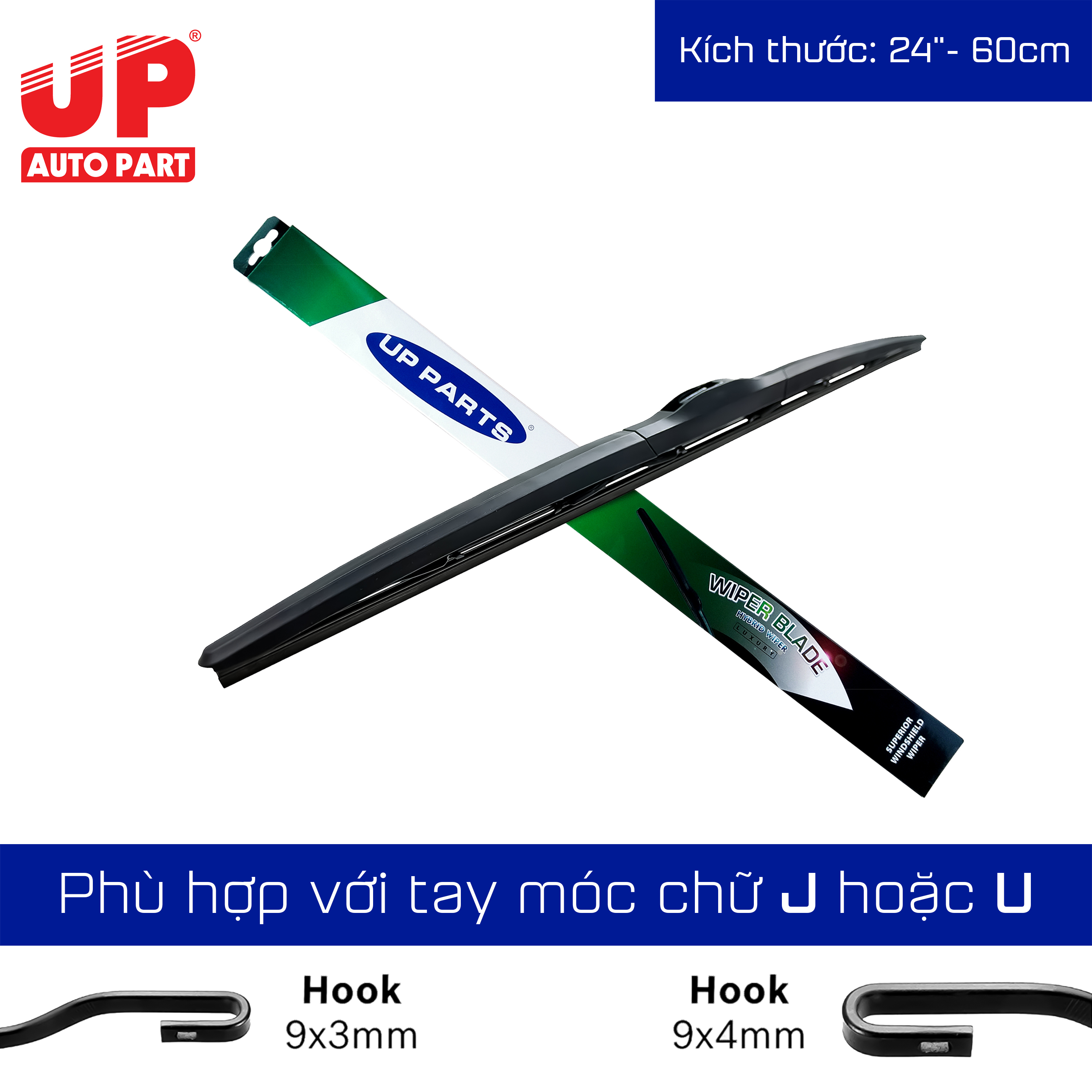 Thanh gạt mưa 3 khúc UP Hybrid Luxury dùng cho xe cần gạt tay móc chữ U – 60cm -> 24 inch