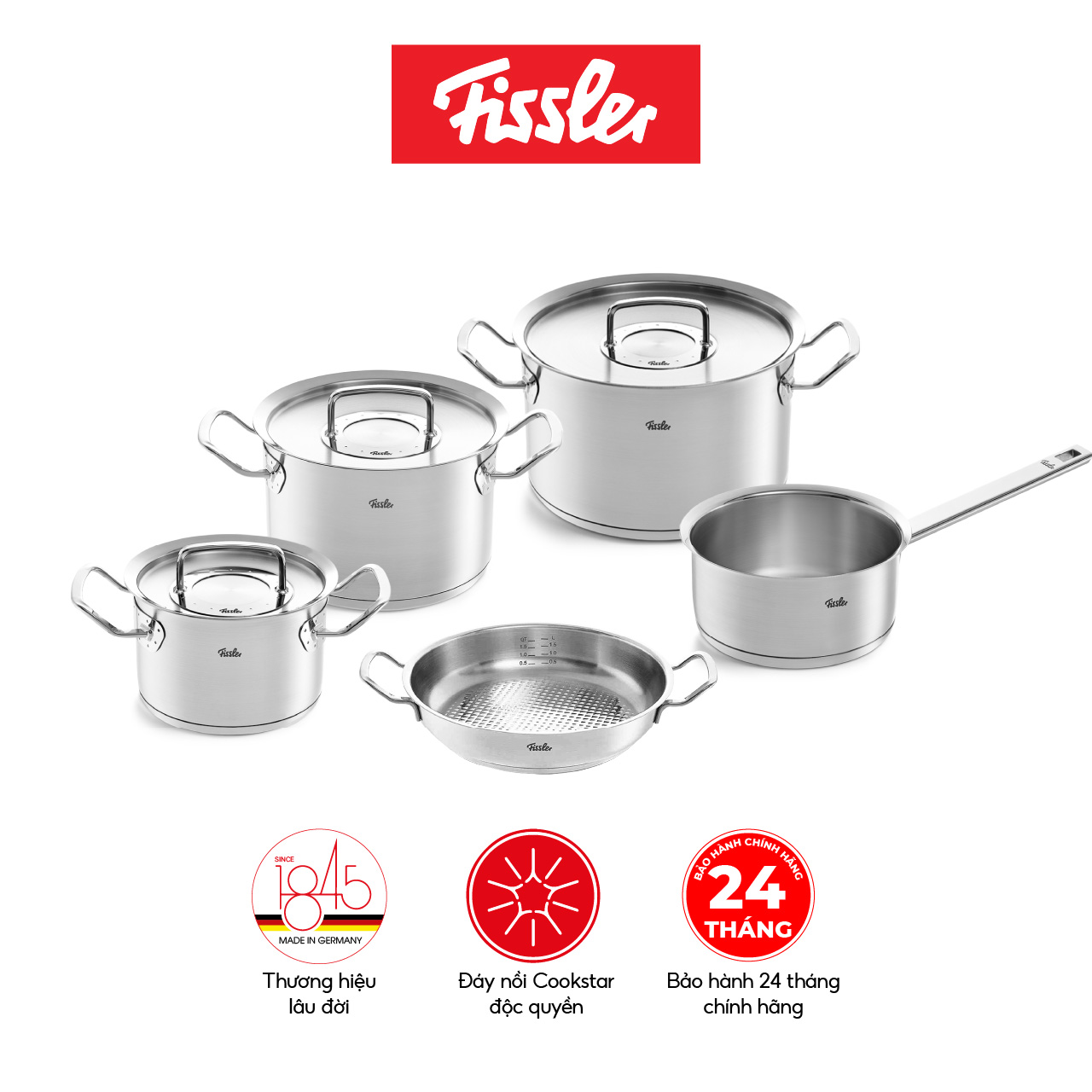 Bộ nồi Fissler Original Profi 5 món có quánh và chảo tay cầm-Hàng chính hãng