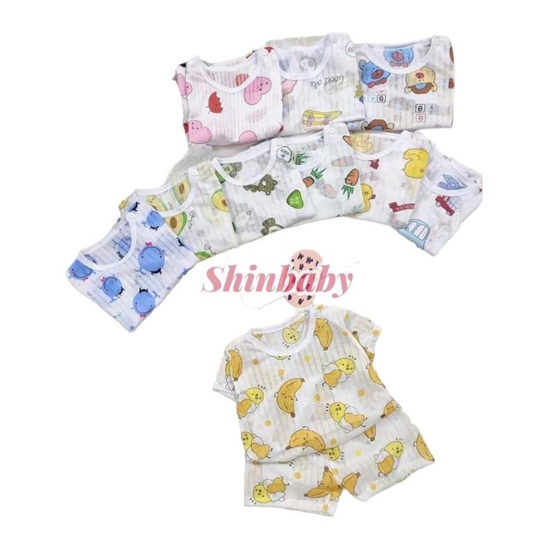 Set 5 bộ cotton giấy cộc tay cài vai mỏng mát cho bé nhiều họa tiết dễ thương