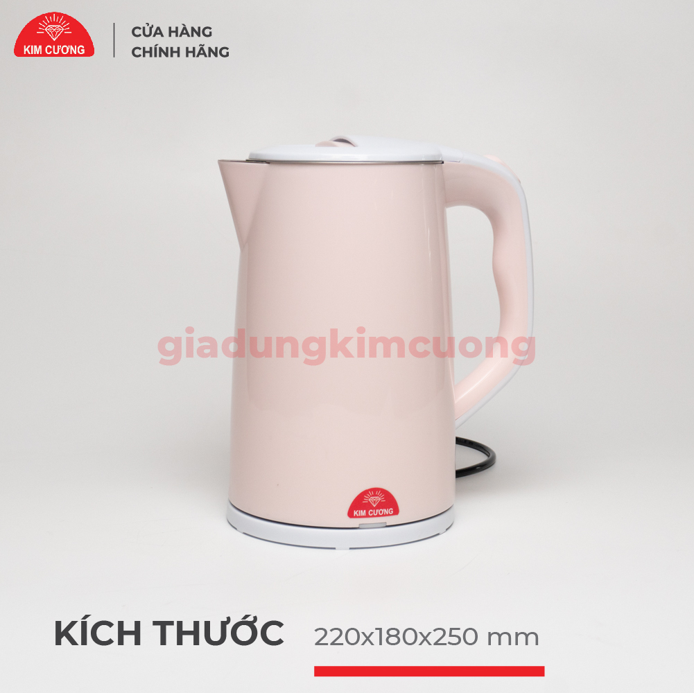 Ấm Đun Siêu Tốc 2.2 Lít Kim Cương - Nhựa Inox 2 Lớp - Hàng Chính Hãng