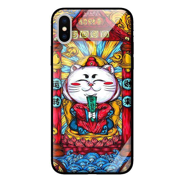 Ốp kính cường lực cho iPhone XS MAX Mèo May Mắn Trắng - Hàng chính hãng