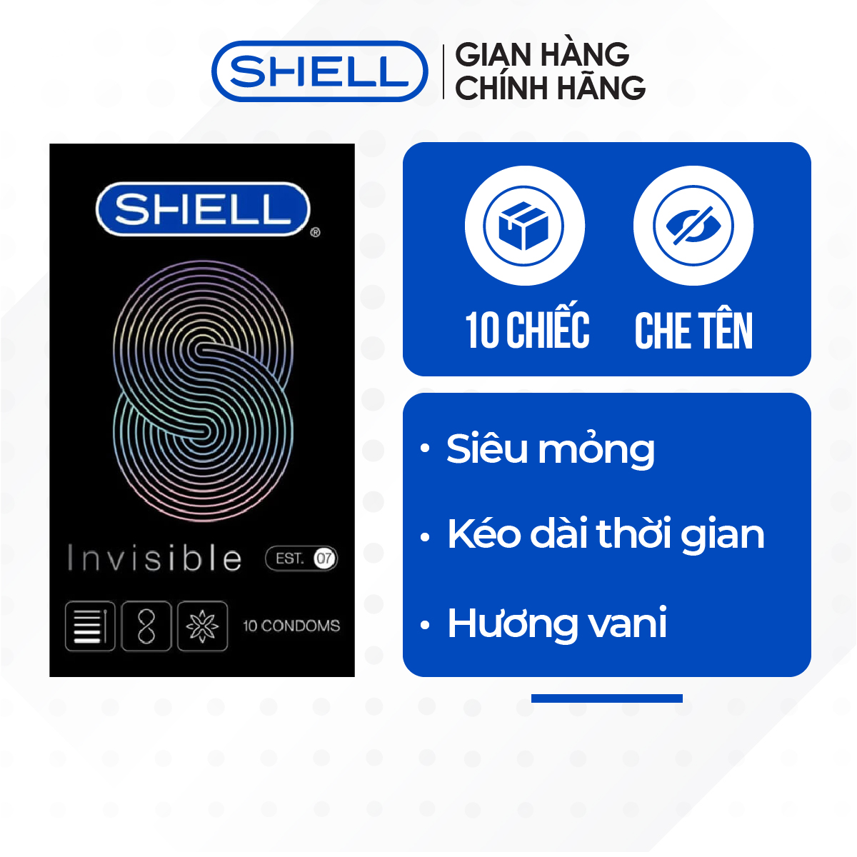 Bao cao su Shell Invisible - Siêu mỏng, chống tuột, kéo dài thời gian