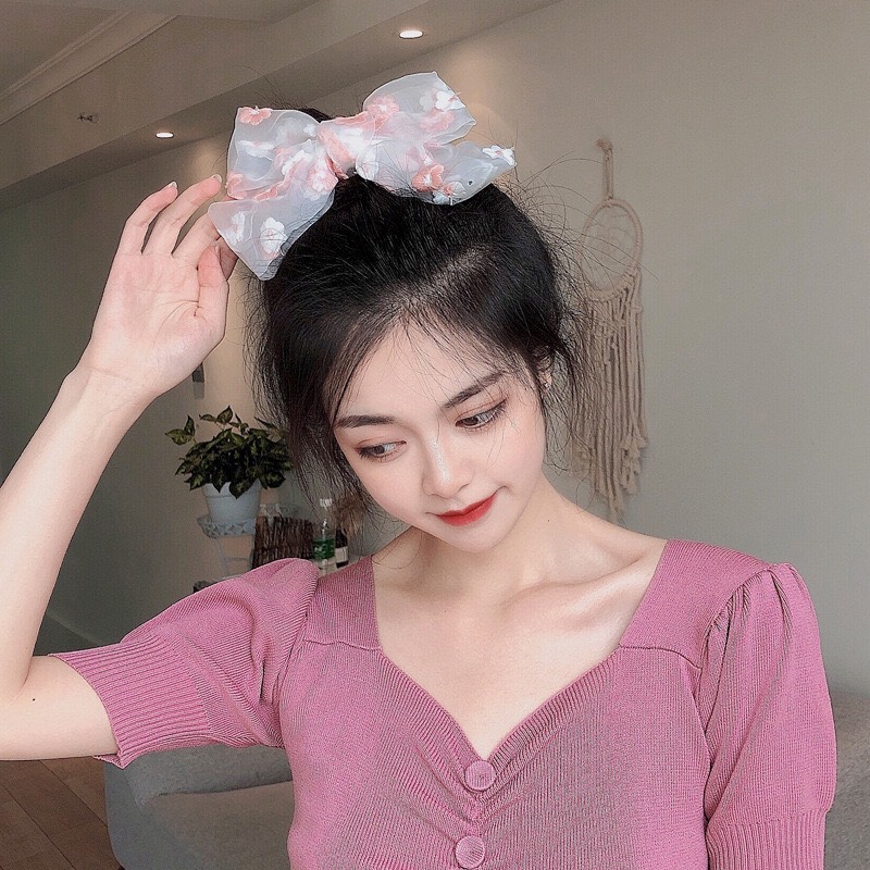 dây cột tóc scrunchies - kẹp tóc nơ hoa