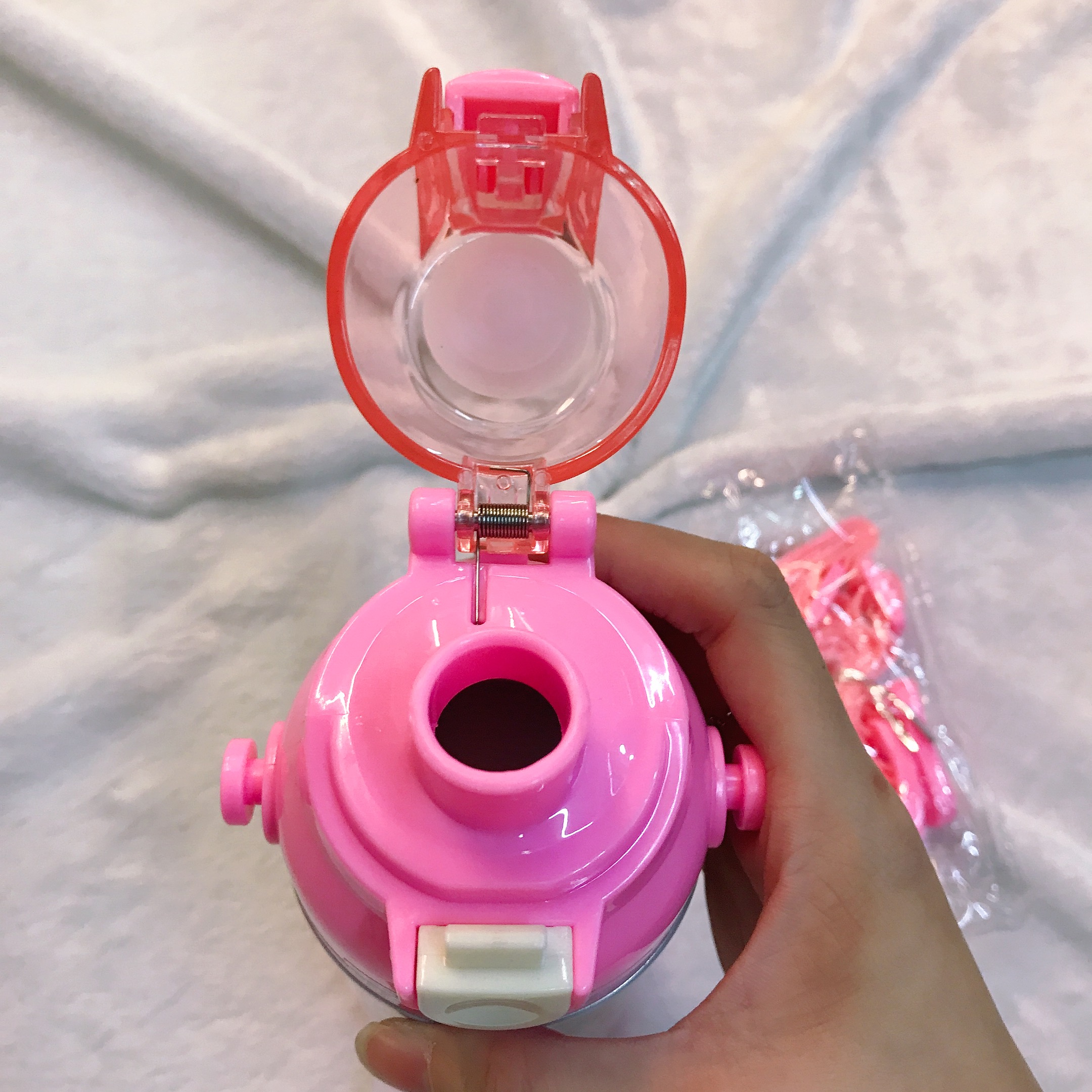 Bình nước giữ nhiệt hình mèo Kitty và gấu nắp trong suốt màu trắng hồng cho trẻ em, bé gái -  - KT3654TR