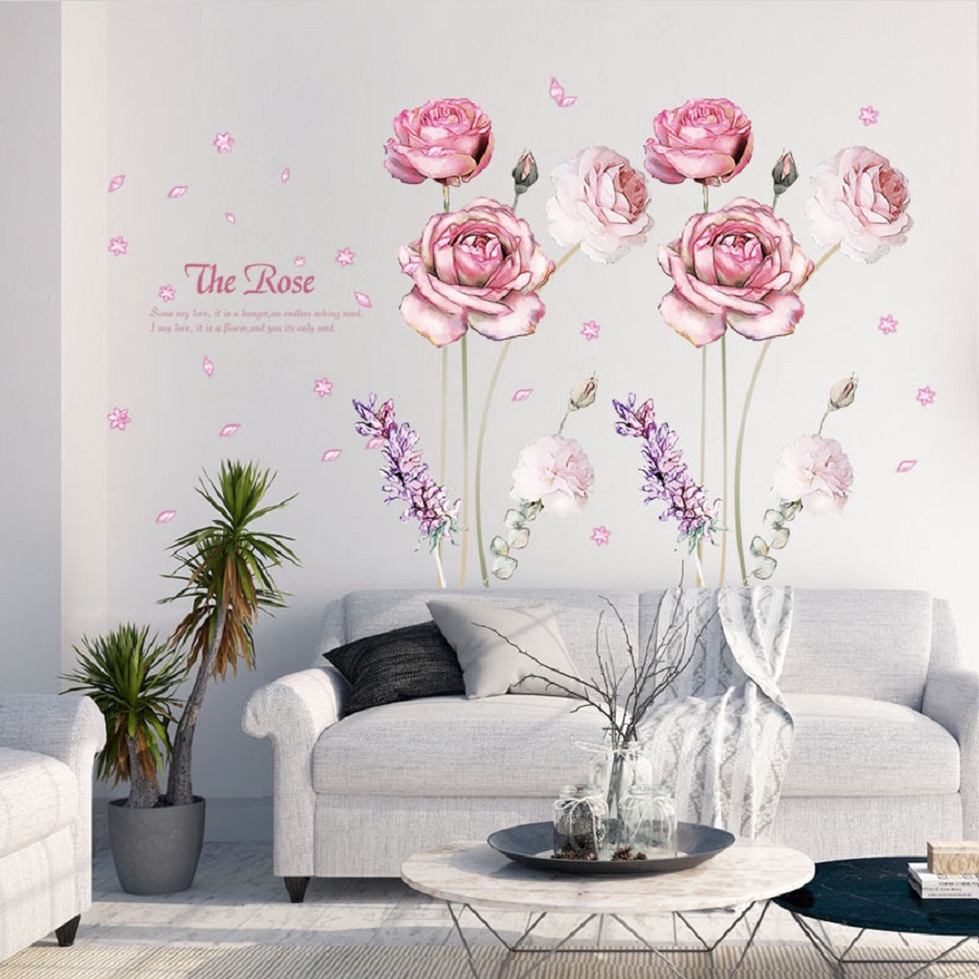 Decal dán tường hoa hồng rose lãng mạn