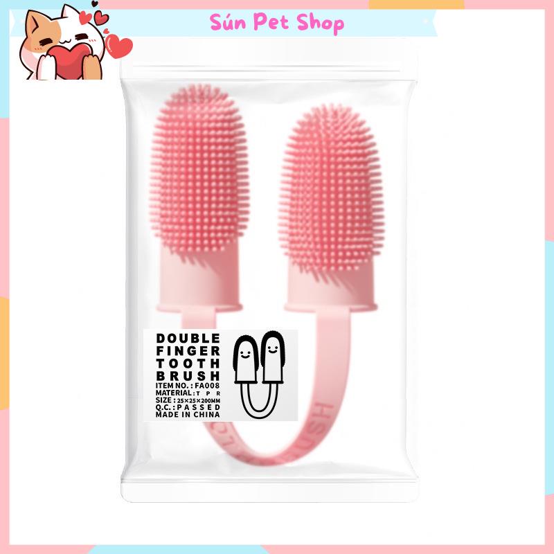 Bàn chải đánh răng cho chó mèo - Bàn chải xỏ ngón bằng silicone mềm tiện dụng