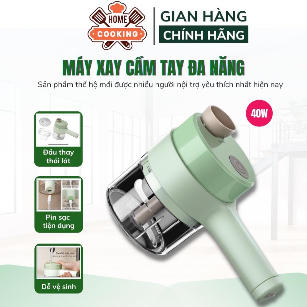 Máy xay mini cầm tay đa năng 4in1, dụng cụ thái lát tỏi ớt rau củ, máy xay đồ ăn dặm cho bé, sạc pin bảo hành 12 tháng