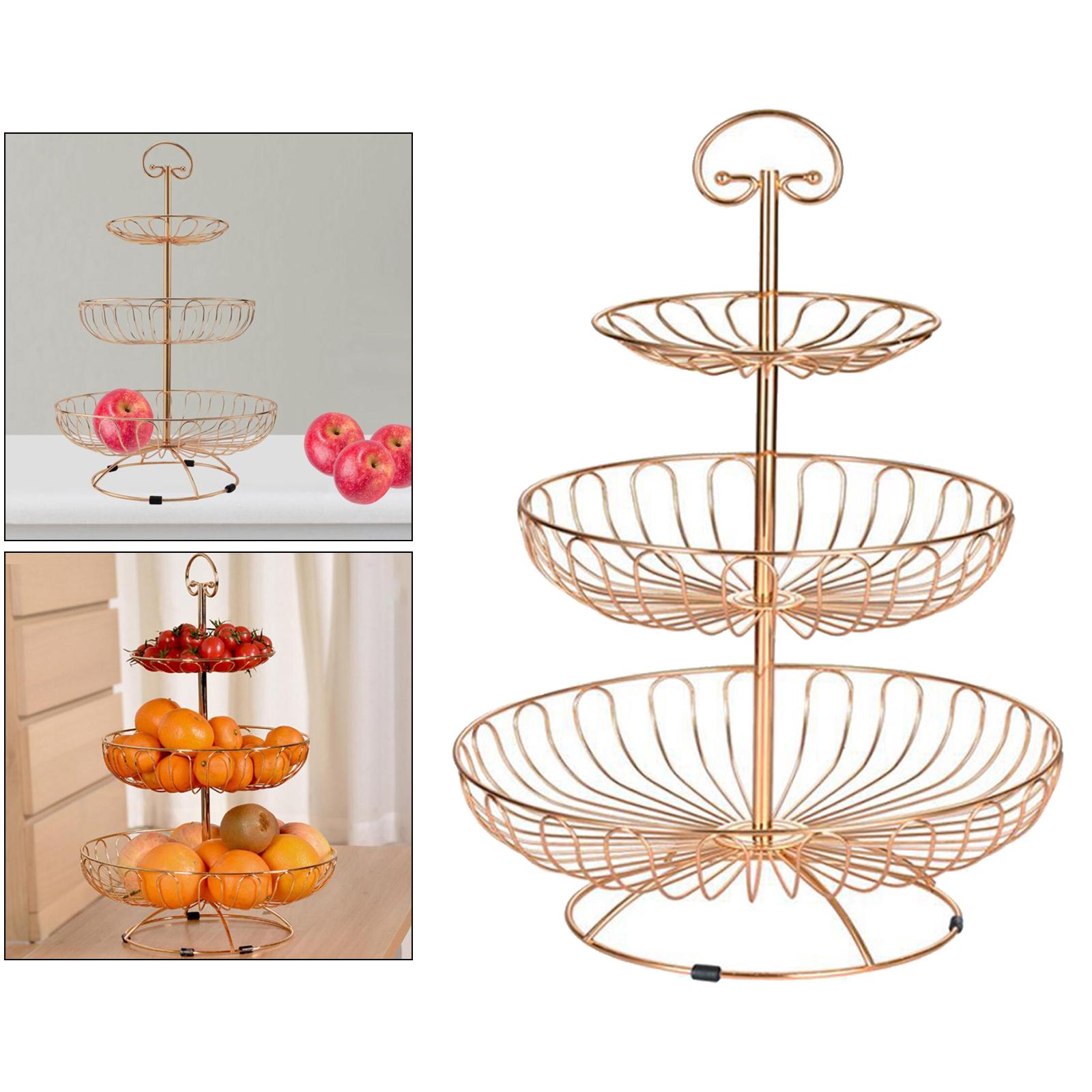 3 Layers Wire Basket Stand Kitchen Countertop Organizer Fruit Vegetable Bowl