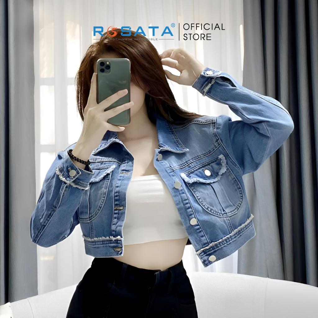 Áo Khoác Nữ Croptop Jean Dài Tay ROSATA K39 Cao Cấp Freesize Xuất Xứ Việt Nam