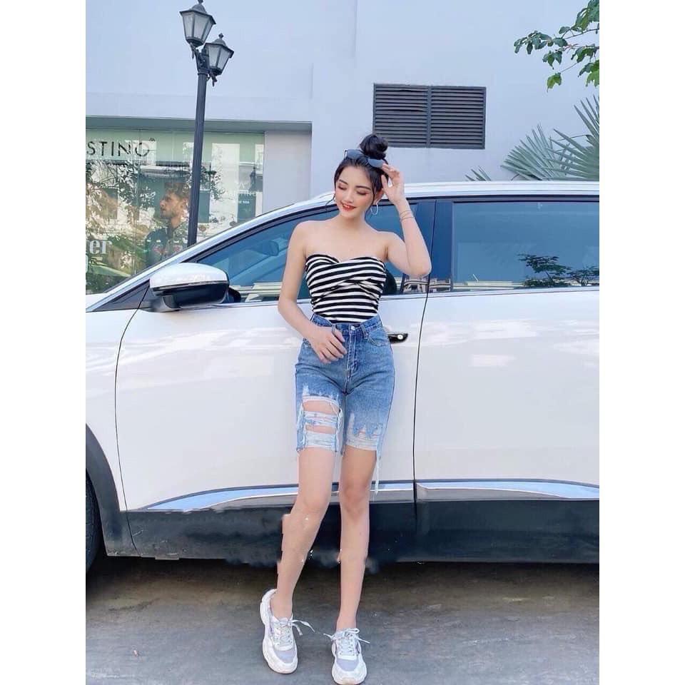 Quần jean ngố / lửng BIG SIZE lưng cao, co dãn mạnh rách kiểu LOANG MÀU đẹp dành cho người béo 3310