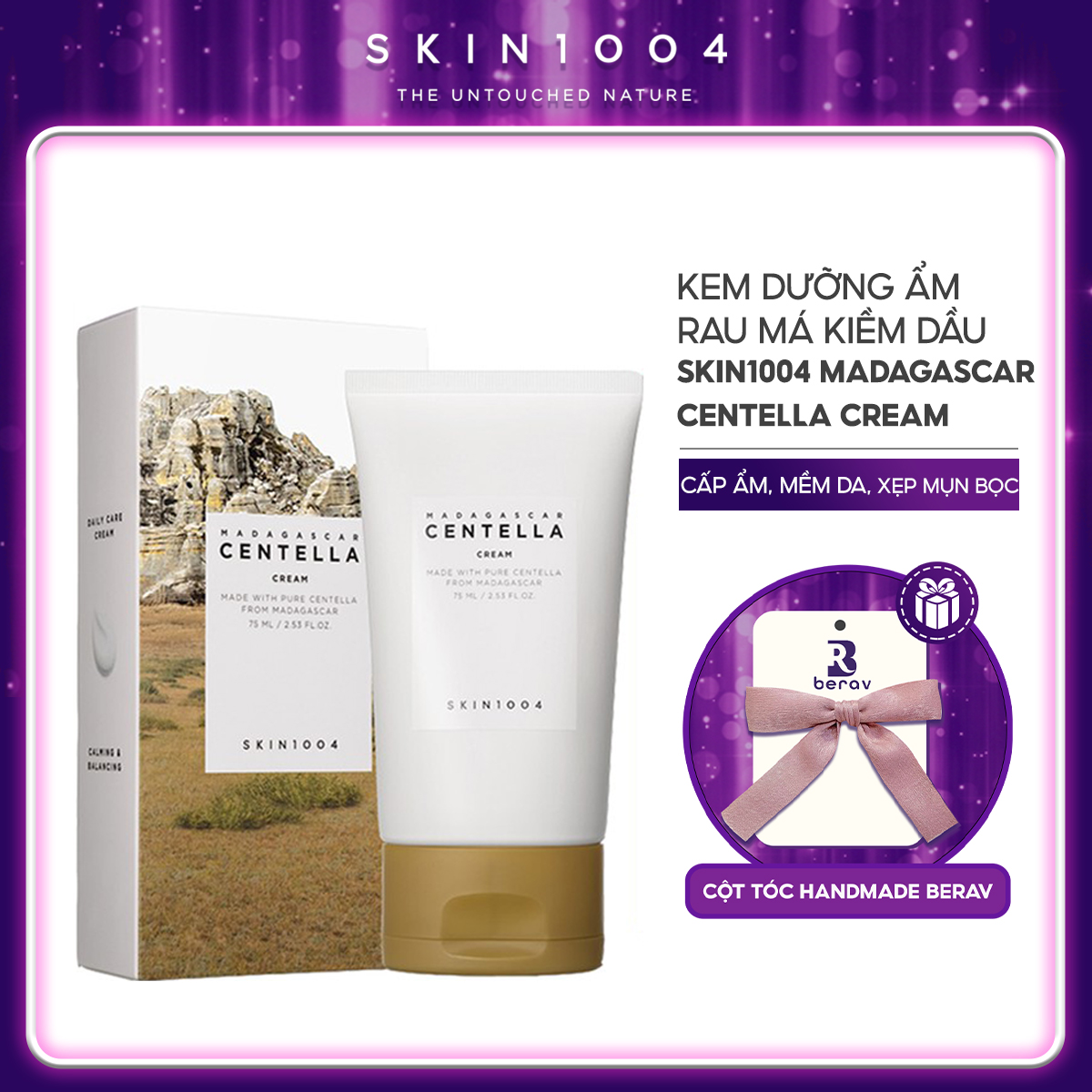 Kem Dưỡng hỗ trợ Trị Mụn Chiết Xuất Rau Má Skin1004 Madagascar Centella Asiatica 100 Cream 75ml Tặng kèm Nơ BERAV Handmade Annie Ribbon