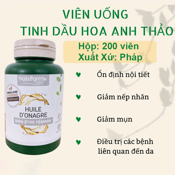 Viên uống tinh dầu hoa anh thảo Nat & Form Huile D'Onagre Pháp 200 viên