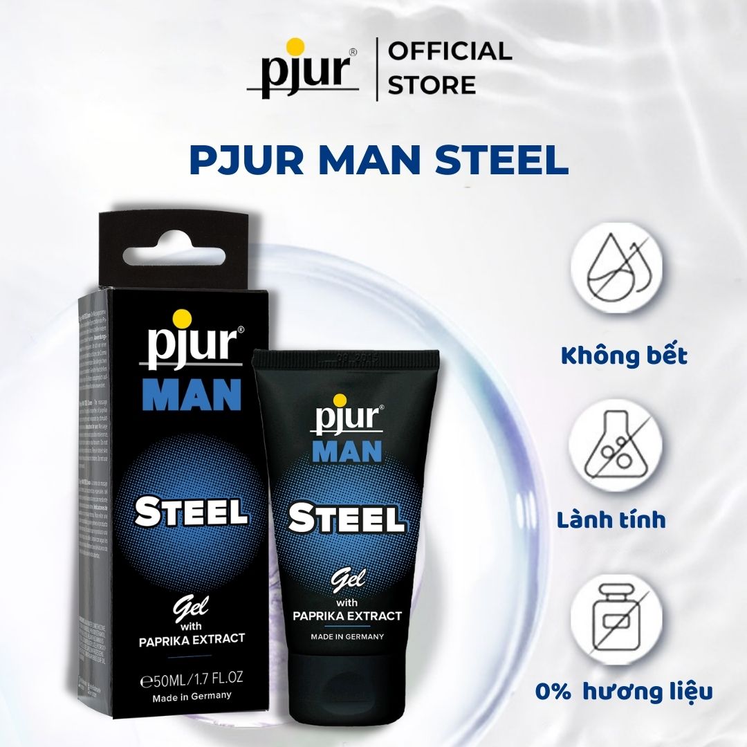 Gel cường dương, tăng sinh lực Pjur Man Steel 50ml tăng sinh lực cho nam với ớt paprika và tinh dầu bạc hà giúp tái tạo trẻ hóa làn da