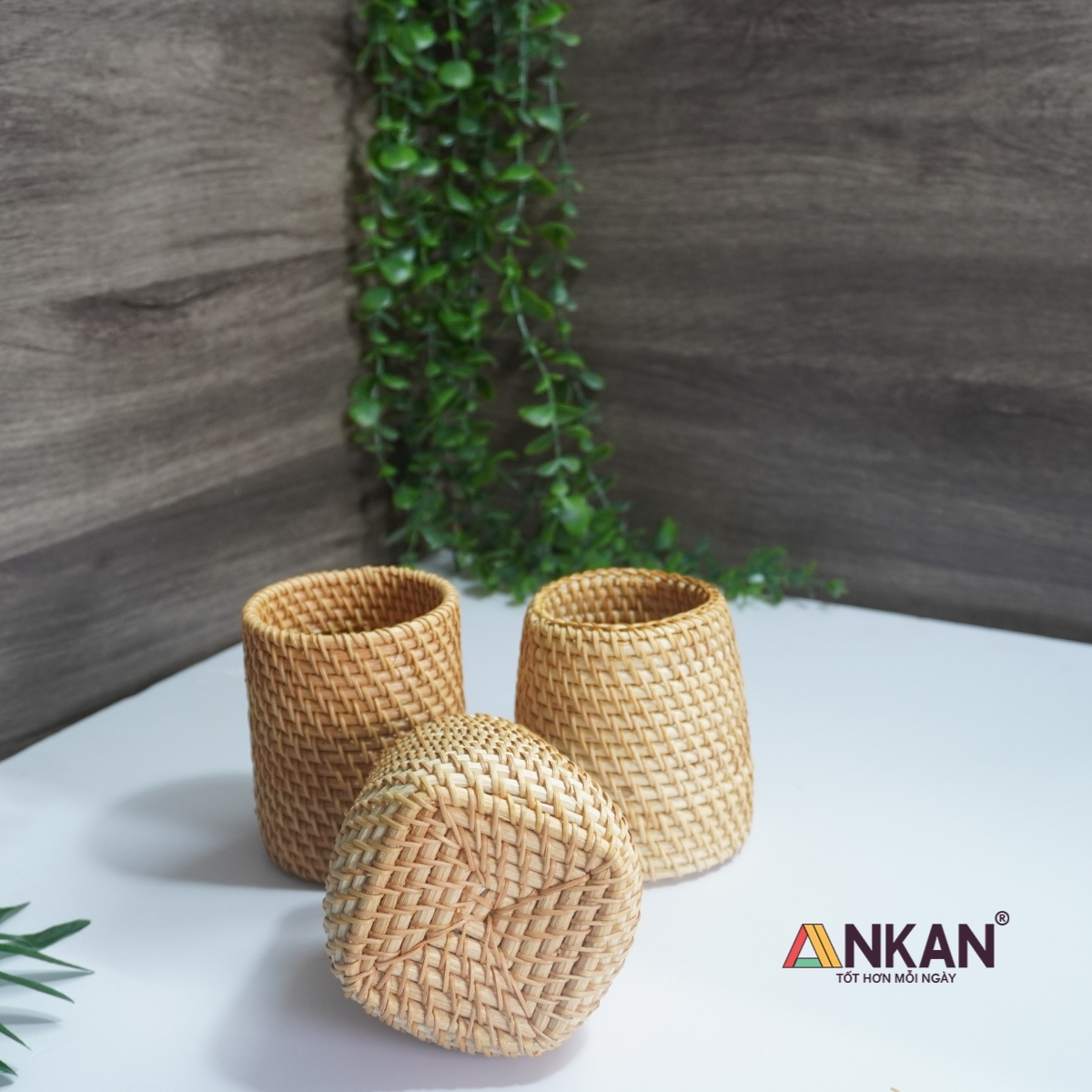 Cốc Mây Tre Đan Thủ Công Đa Năng - Đựng Bút, Cắm Hoa, Trang Trí Bàn Làm Việc - Phong Cách Vintage