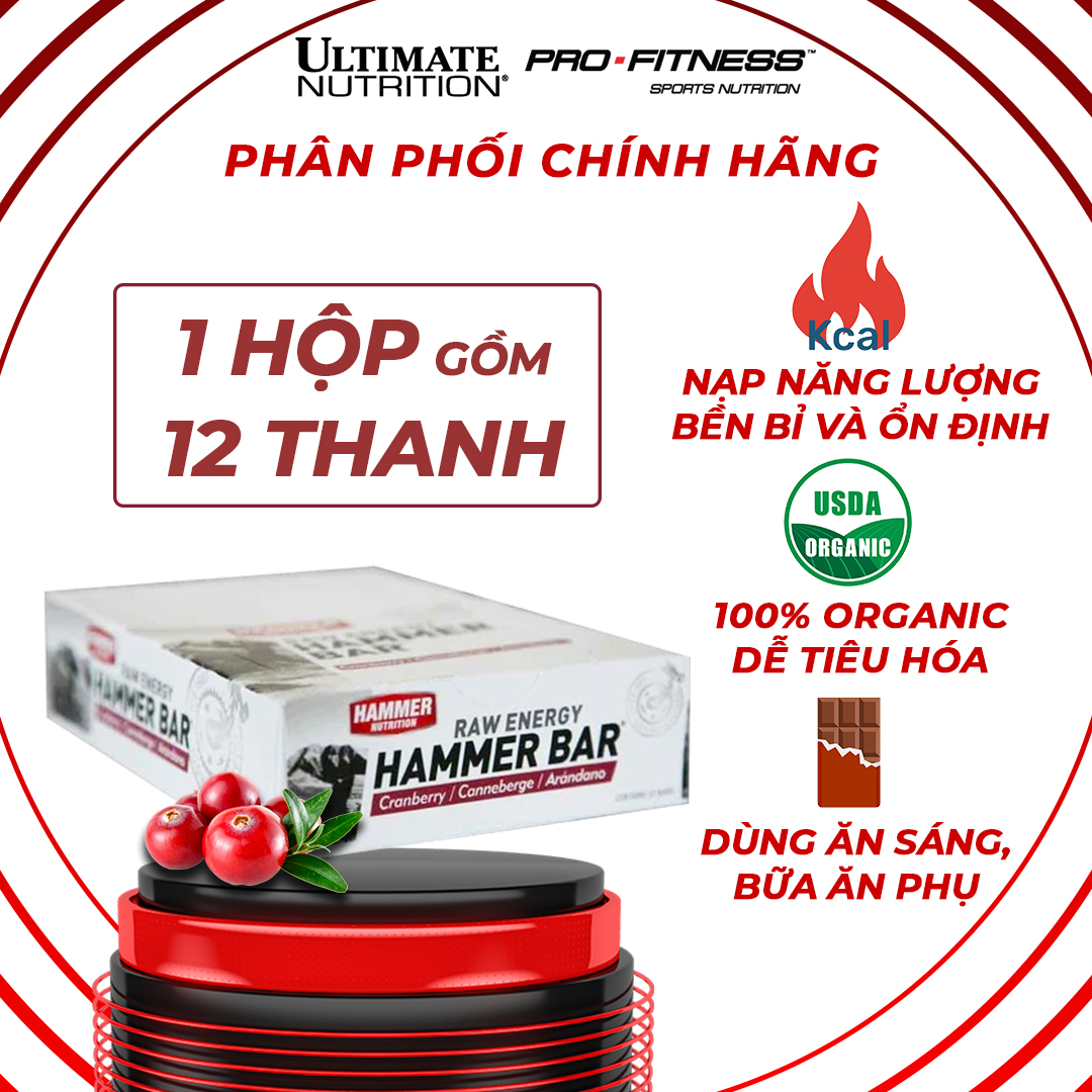 Thanh bổ sung năng lượng - Hammer Nutrition Energy Raw - Dâu - 12 thanh