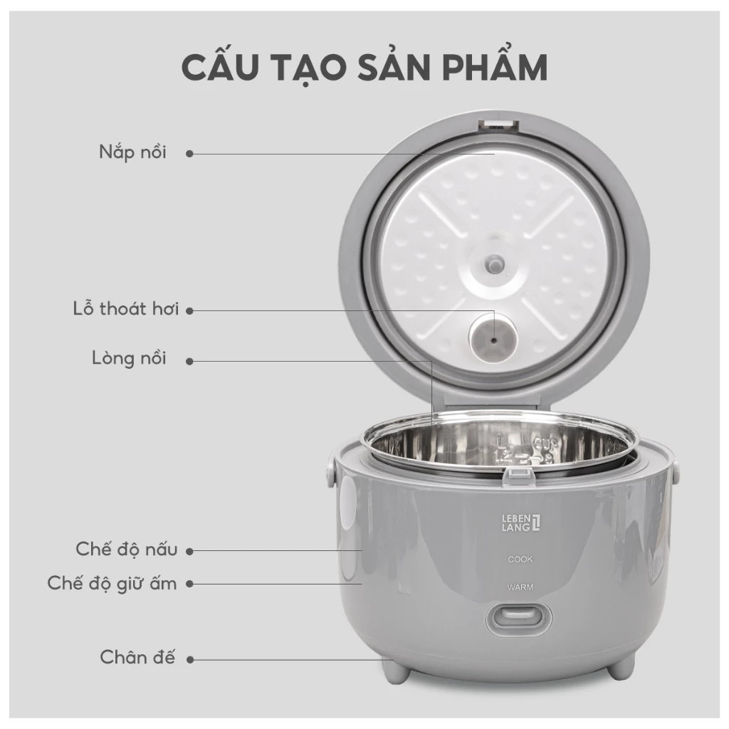 Nồi cơm điện Lê Bên Làng LBL0581, dung tích 1.2L, công suất 350W, thiết kế hiện đại, bảo hành 2 năm - hàng chính hãng
