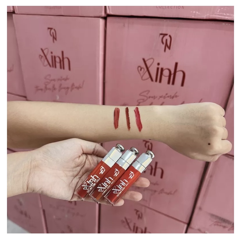 Son Xinh Đông Anh Chính Hãng Son Kem Lì Không Trôi Set 3 Màu Đỏ Tươi - Cam Đất - Đỏ Cam Collagen x3